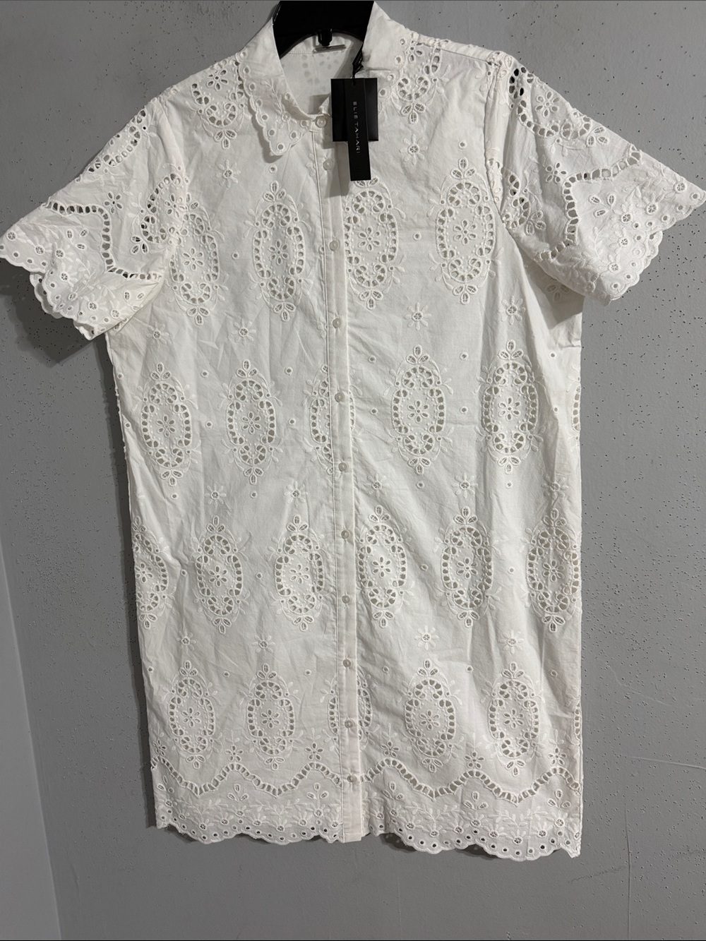 NWT Elie Tahari Eyelet Button-Front Midi Dress. Eyelets all around